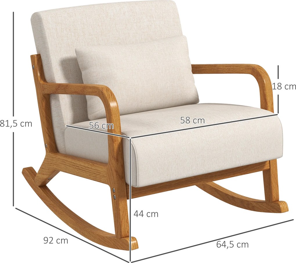 HOMCOM Fotel bujany z dodatkową poduszką w kolorze kremowobiały Wygodny i relaksujący 64,5x92x81,5cm | Aosom PL