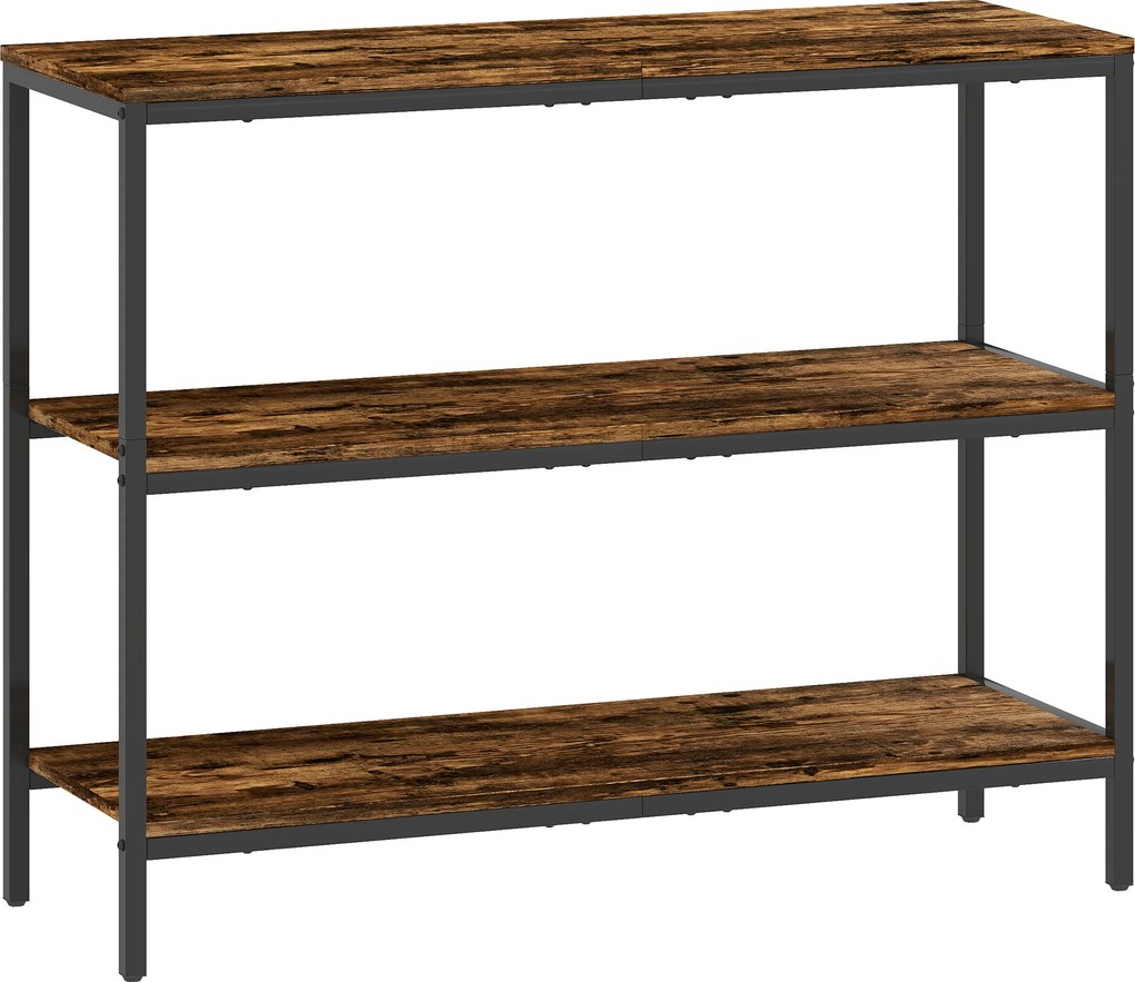 HOMCOM Konsolentisch, Beistelltisch z 3 poziomą półką, Płyta wiórowa, Metal, Jasnobrązowy