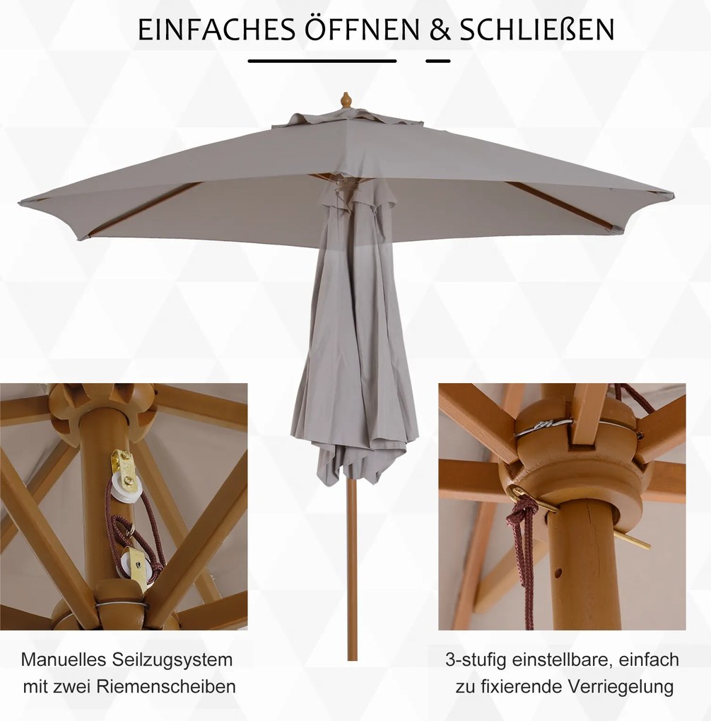 Outsunny Parasol Ogrodowy Zewnętrzny 3-stopniowy Bambus i Poliester 180 ㎡ Szary Ochrona UV Ø25x23m | Aosom PL