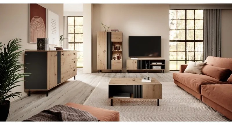 Komplet mebli do salonu z witryną Madi design artisan + antracyt
