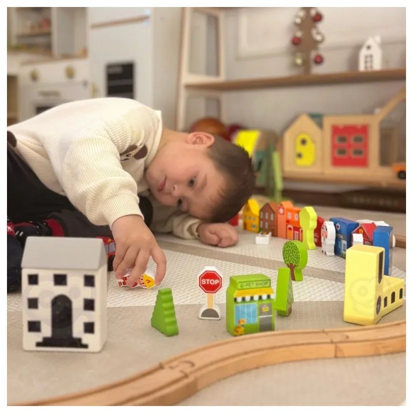 Tooky toy drewniany zestaw budynków i figurek miasto