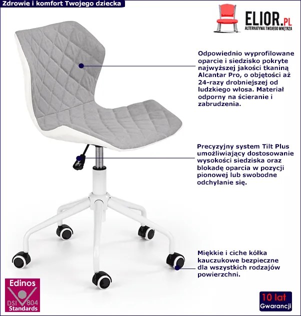 Szary fotel młodzieżowy do biurka na kółkach Z1-P66