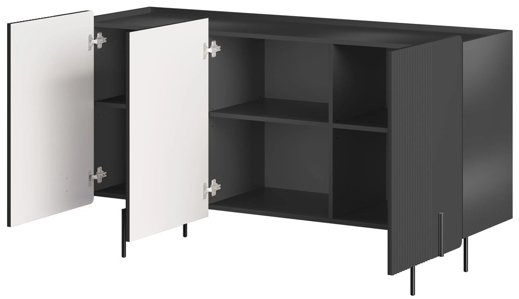 Komoda Malmi 150 cm trzydrzwiowa - czarny mat / czarne nóżki