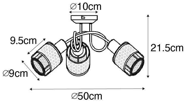 Designerska lampa sufitowa czarna ze złotem 3-światła - Noud
