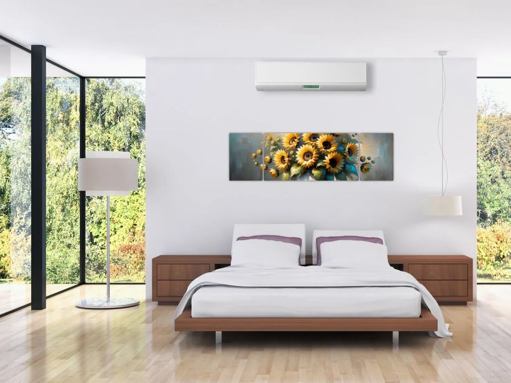 Obraz – Wazon ze słonecznikami (170x50 cm)