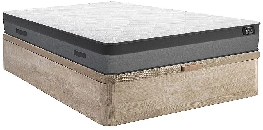 Zestaw 140 x 190 cm stelaż z jasną naturalną skrzynią + materac o grub. 24 cm ze sprężynami kieszeniowymi i pamięcią kształtu - ILLUSION marki YSMÉE