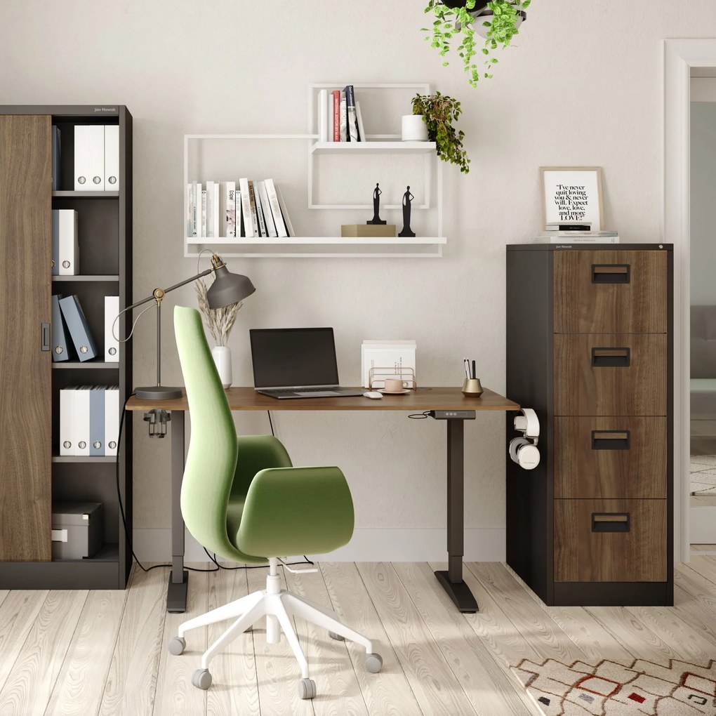 Metalowa szafa kartotekowa SARA V4, 460 x 1320 x 620 mm, Eco Design: antracytowa/ orzech