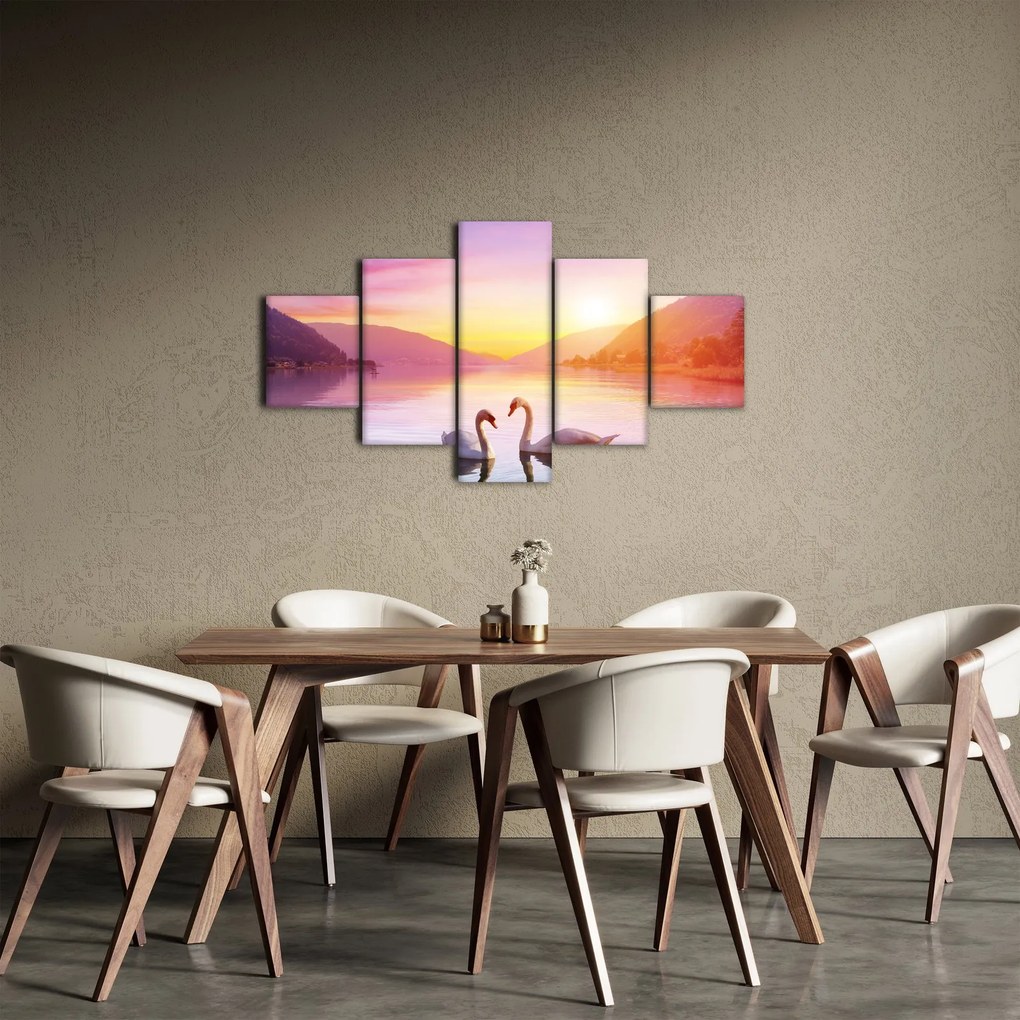 Obraz zakochanych łabędzi (125x70 cm)