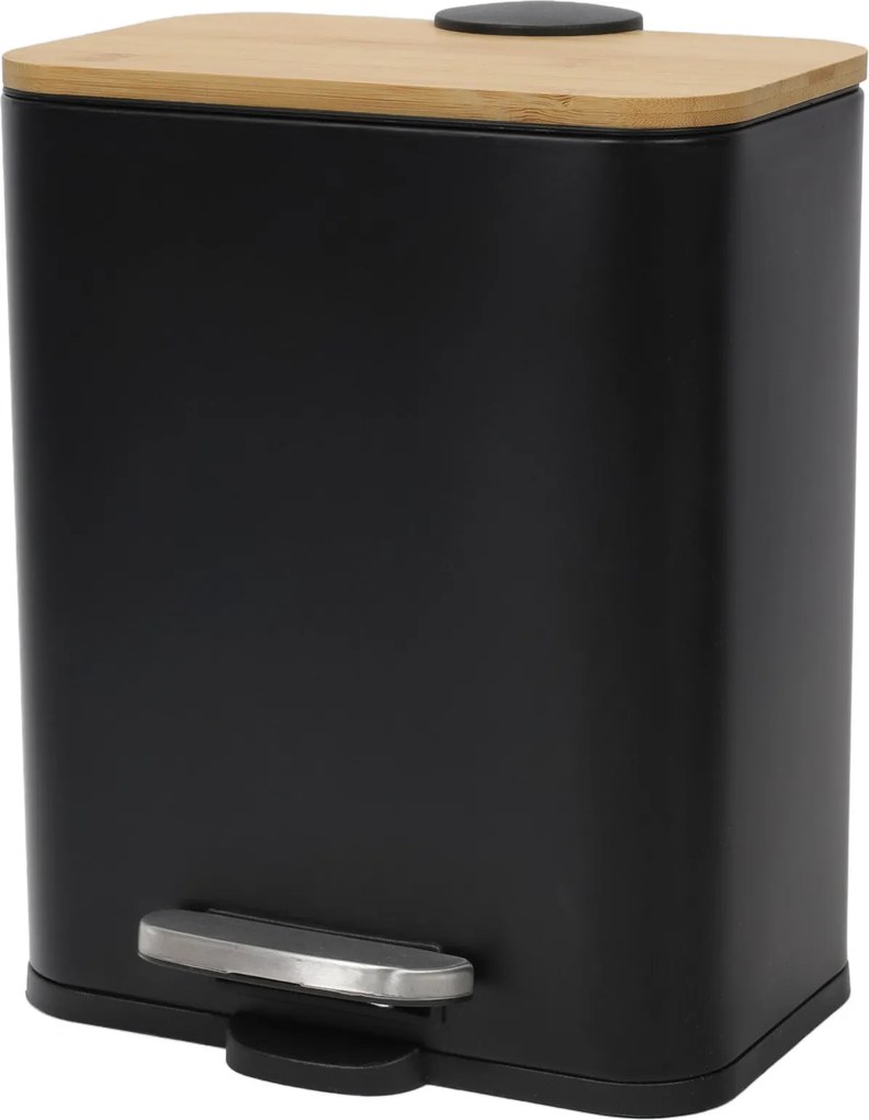 Wąski kosz łazienkowy z bambusem ZETRU, 5 l