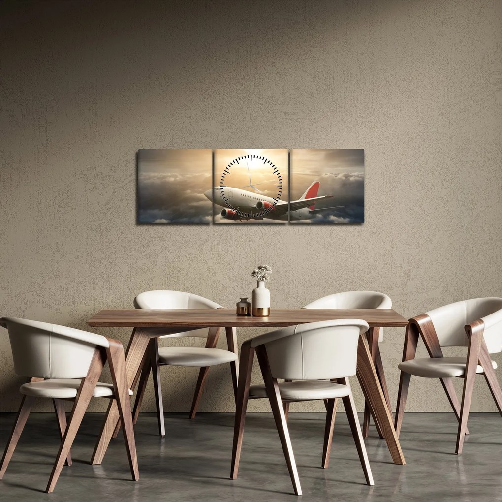 Obraz - Samolot w chmurach (z zegarem) (90x30 cm)