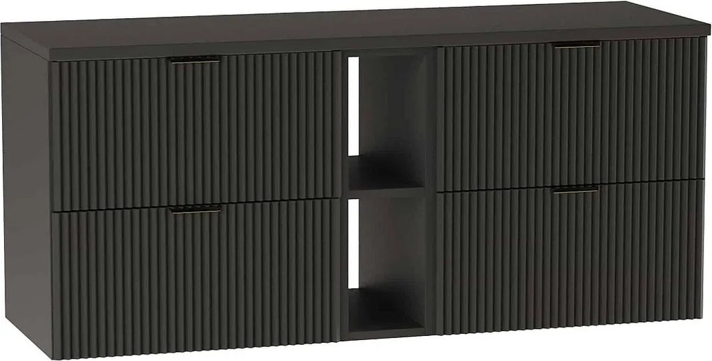 Szafka pod umywalkę WENA, z regałem, ryflowane fronty, Willy, 140x60x47 cm, Czarna