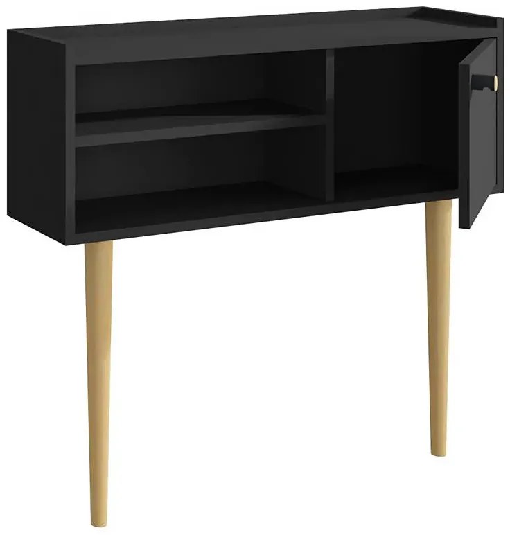 Czarna konsola w stylu loft z dębowymi nogami K0-N27