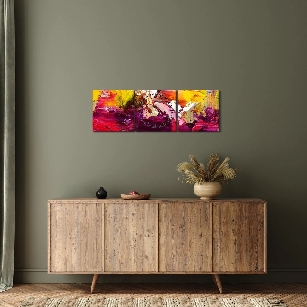 Obraz abstrakcji - malarstwo (z zegarem) (90x30 cm)