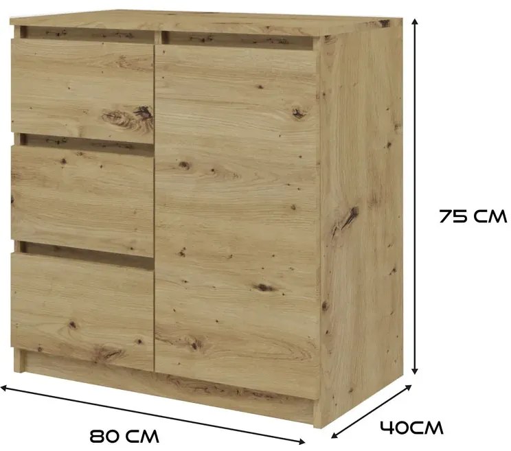 Nowoczesna Komoda Z 3 Szufladami Dąb Artisan 90X200 F1-K62