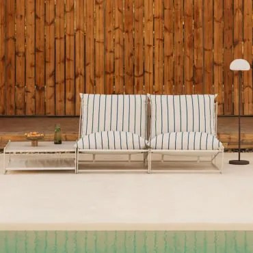 Zestaw Ogrodowy Z 2-częściową Modułową Sofą I Rozkładanym Stolikiem Bocznym Amaro Kremowa Tapioca - Dark Blue - Sklum