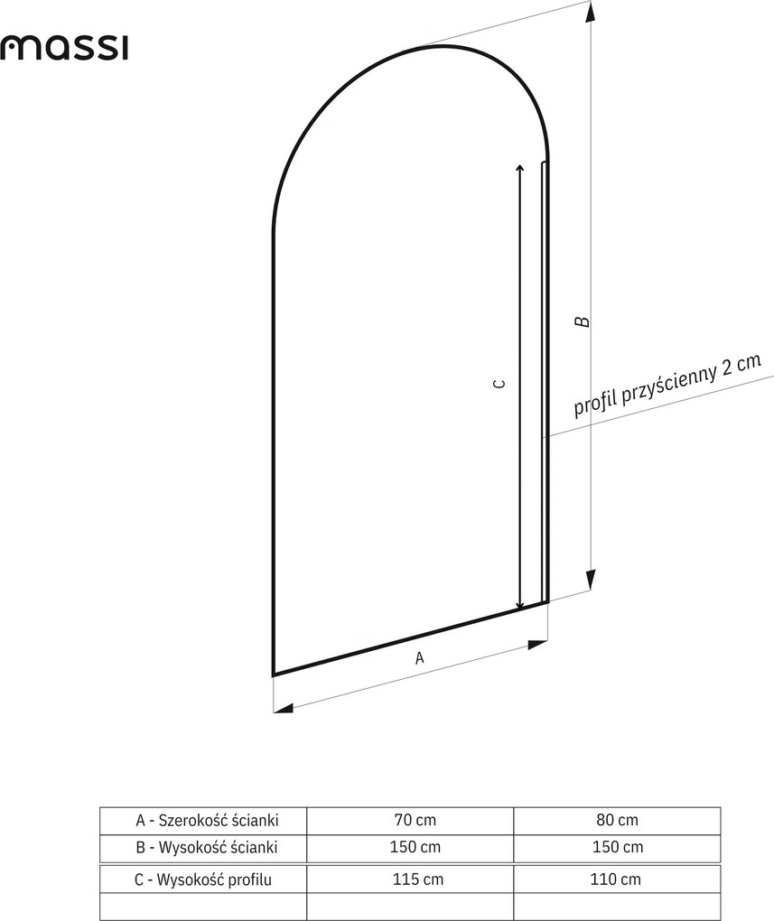 Parawan nawannowy półokrągły MOLIS Oval Clear szkło transparentne | Różne rozmiary : Kolor profili kabiny - Gunmetal szczotkowany, Rozmiar - 70x150 cm