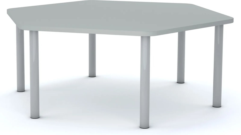 Stół szkolny Smart sześciokątny 140x120 cm, rozmiar 4-6, blat szary / nogi szare