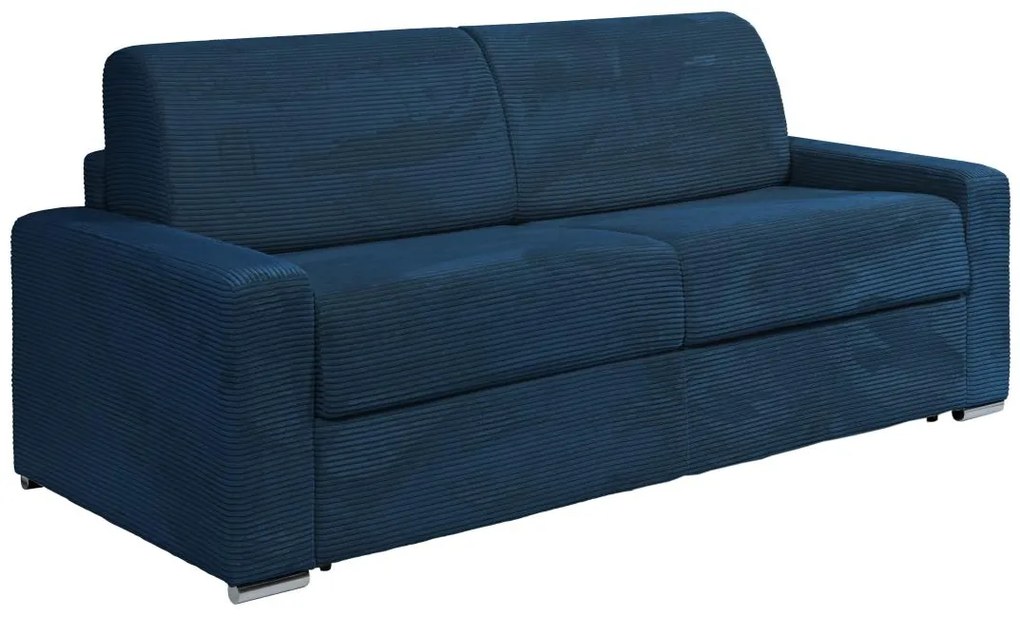 Kanapa 4-osobowa rozkładana typu express z niebieskiego sztruksu - Miejsce do spania 160 cm - Materac 14 cm - CALITO