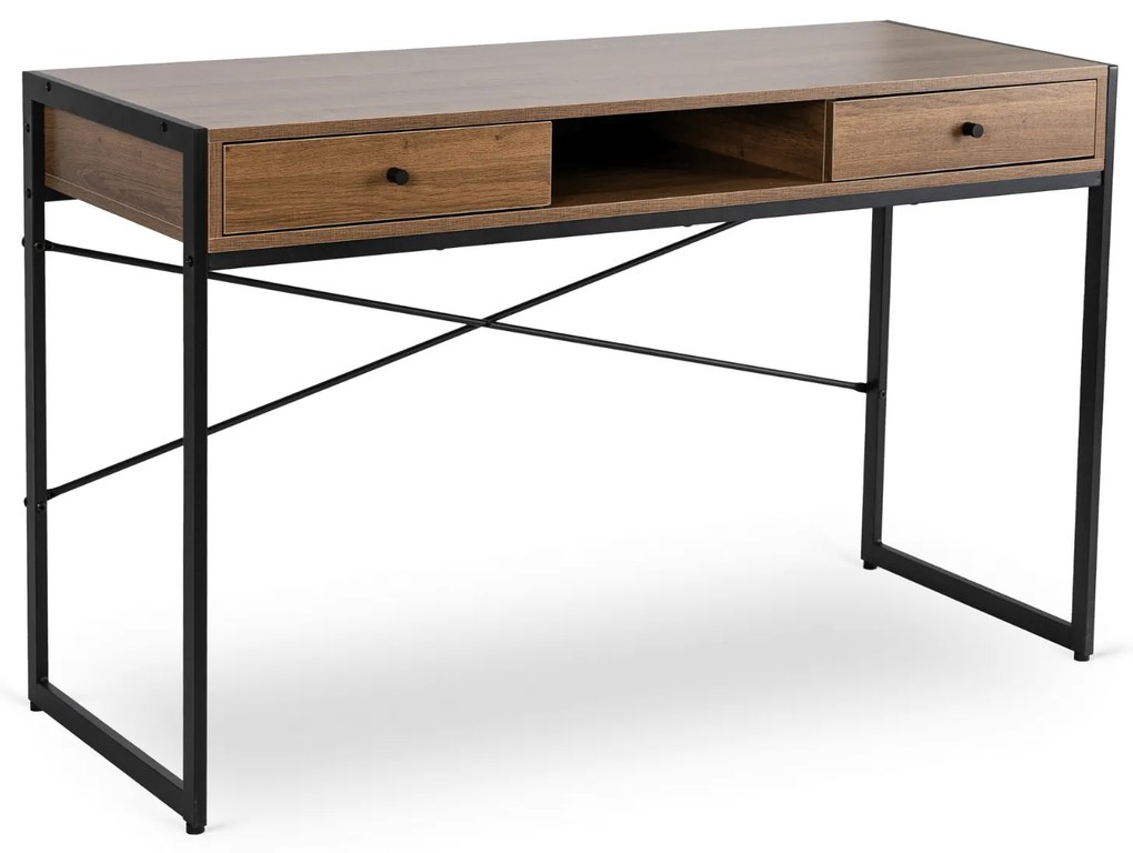 Biurko do Pracy w Domu Czarny Stelaż STEP 123 cm Orzech/Czarne Nowoczesne