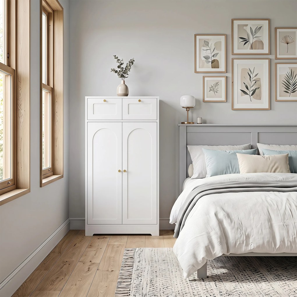 HOMCOM Szafka łazienkowa wąska z 2 szufladami, regulowaną półką 60 x 30 x 108 cm Biały | Aosom PL