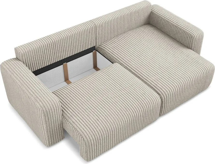 Beżowy sztruksowy rozkładany narożnik ze schowkiem (prawostronny/z szezlongiem) Kona – Makamii