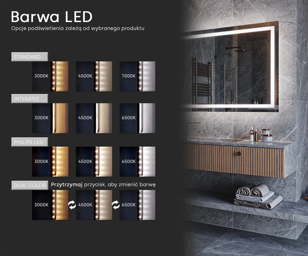 Lustro łazienkowe LED z ramą WoodenFrame w kolorze Dąb Oslo