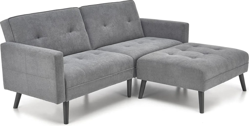 Popielata sofa rozkładana z podnóżkiem R2-G28
