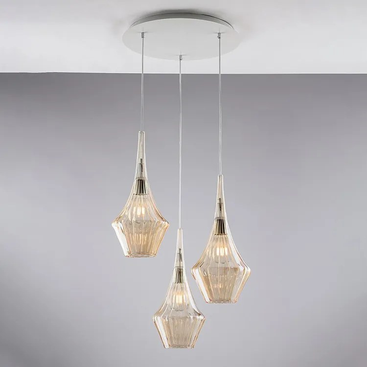 Zawieszenie Zeus Iron z bursztynowym szkłem pyreksowym 3 lampy 149 Ø50 BL270-S3-AM