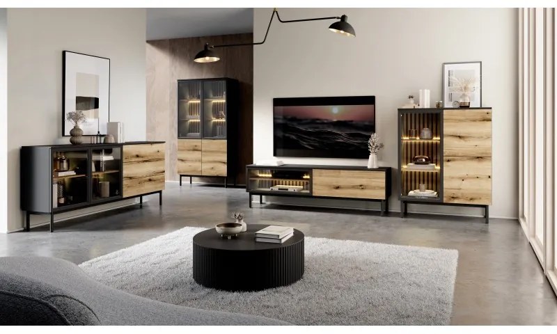 Elegancka komoda Last z półkami i szufladami 180 cm piękne lamele