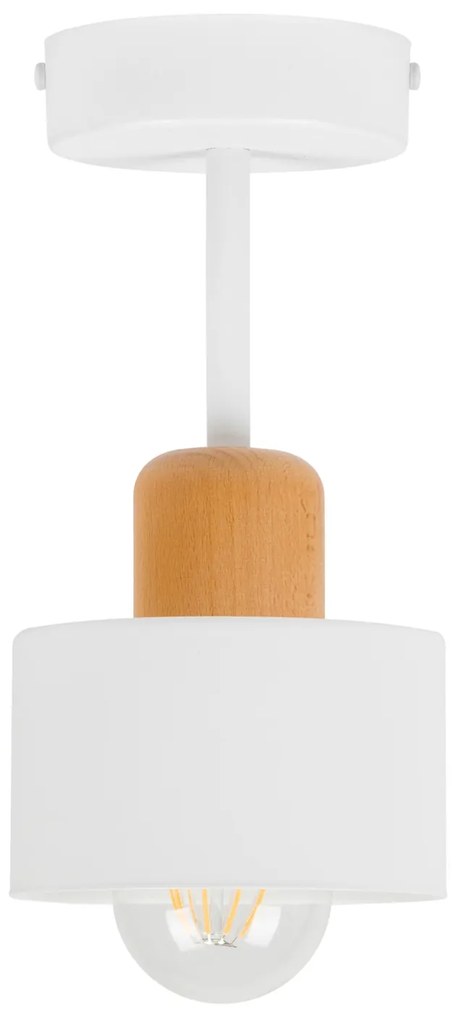 Biała lampa sufitowa, jednopunktowy spot DBU1010WE z drewna i metalu E