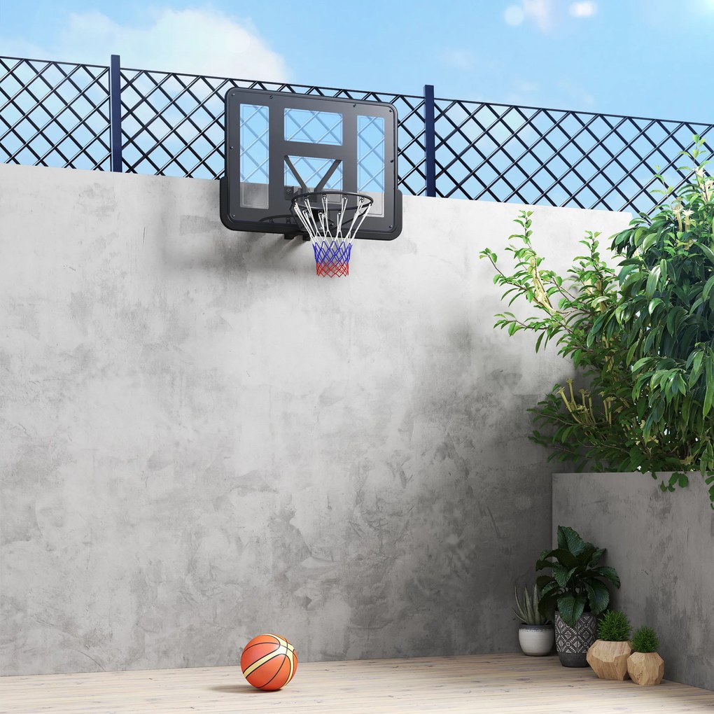 SPORTNOW Kosz do koszykówki montowany na ścianie, siatka odporna na rozdarcie, odporny na warunki atmosferyczne, trwały, na zewnątrz i wewnątrz, Czarny