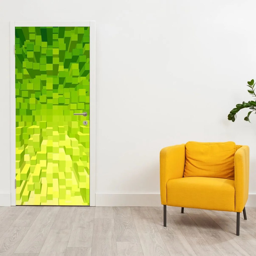 Fototapeta na drzwi - Żółto-zielone kostki (95x205cm)