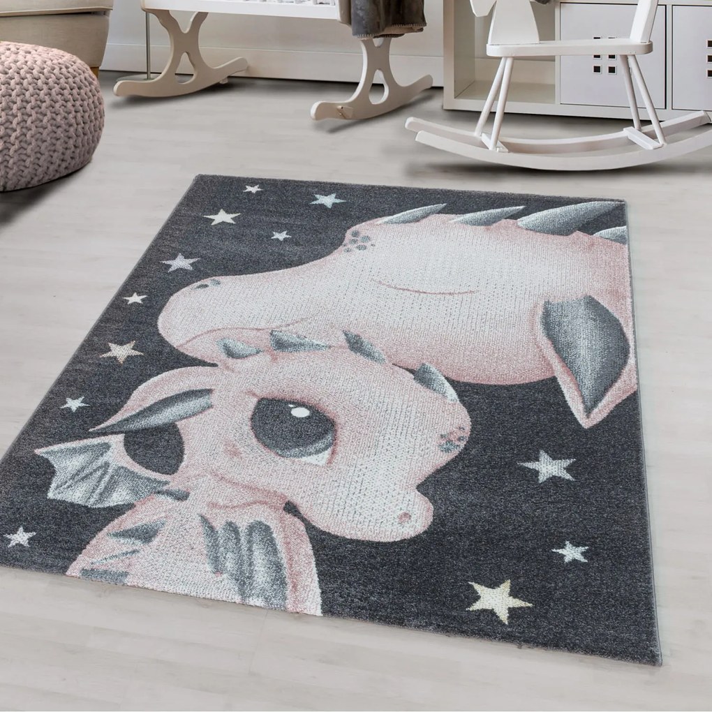 Dywan dziecięcy Funny Smoczki różowo-szary 160 cm x 230 cm