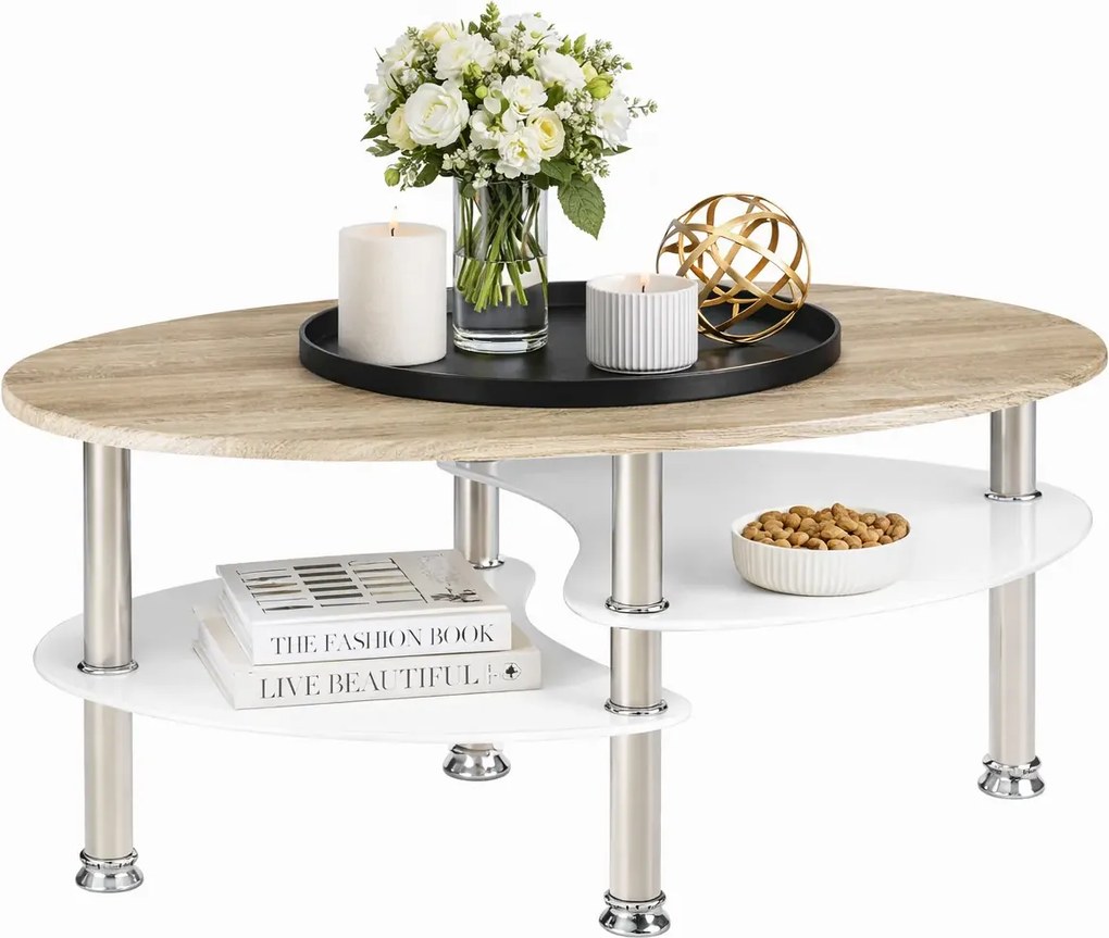 Owalna Ława Z Półkami Dąb Sonoma R1-C15