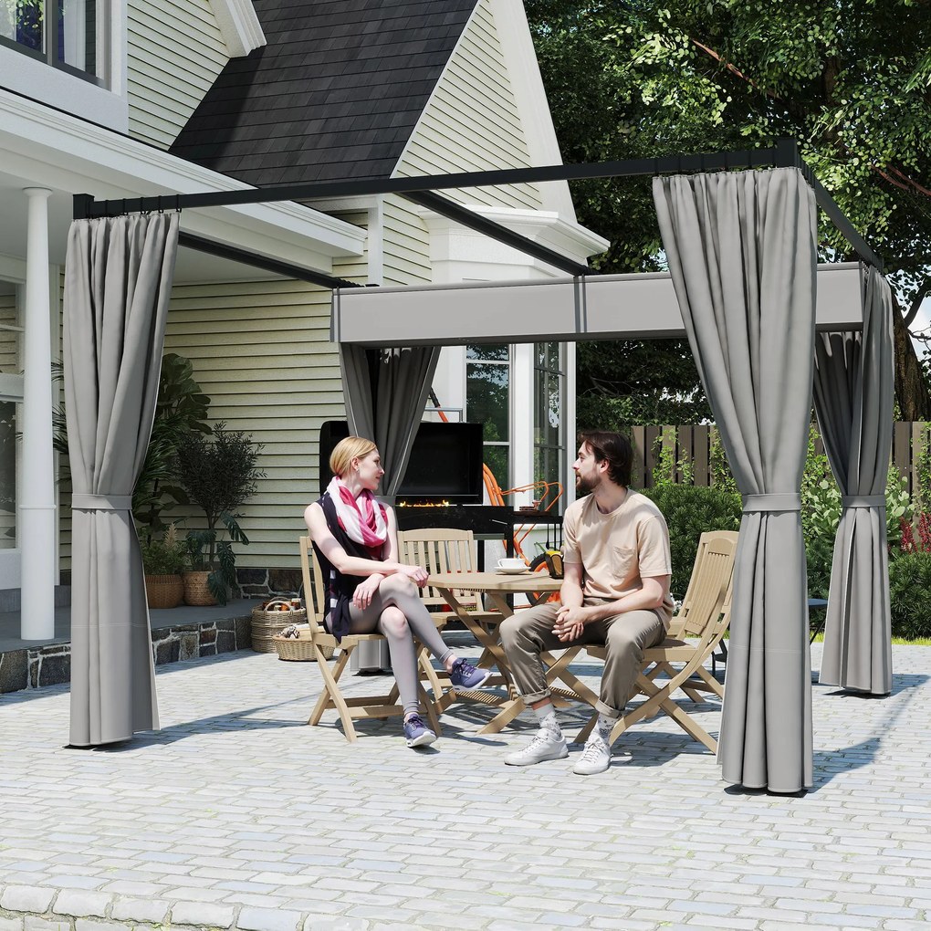Outsunny pergola ogrodowa 3x3 m wolnostojąca z przesuwanym dachem ścianki boczne daszek na taras UV jasnoszary | Aosom PL