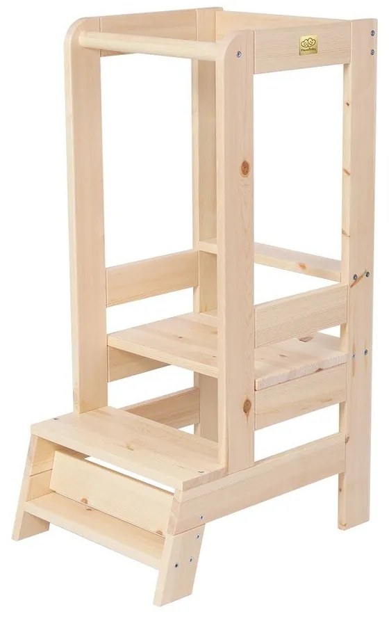 Pomocnik kuchenny dla dzieci z litego drewna sosnowego w naturalnym kolorze Montessori – Meowbaby