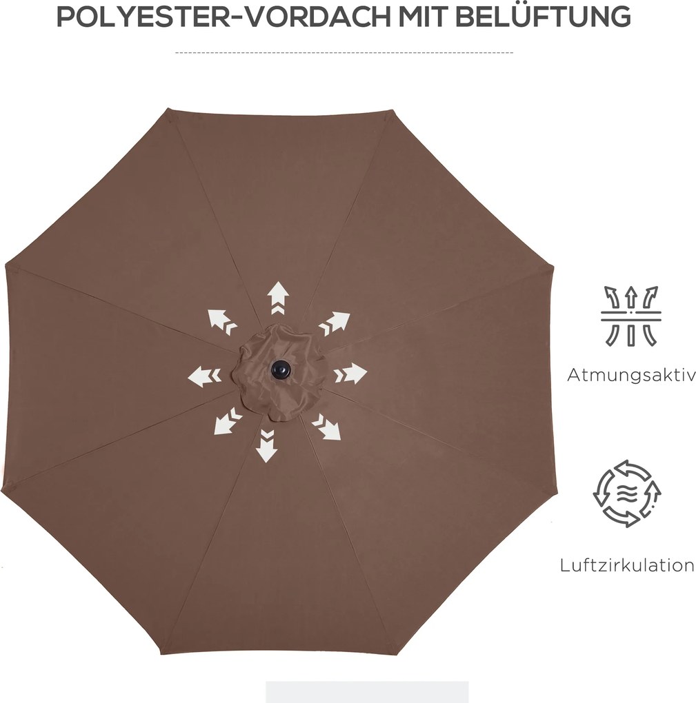 Outsunny Parasol Ogrodowy Zginany z Korbką 180m² Poliester Wysoka Odporność Brązowy | Aosom PL