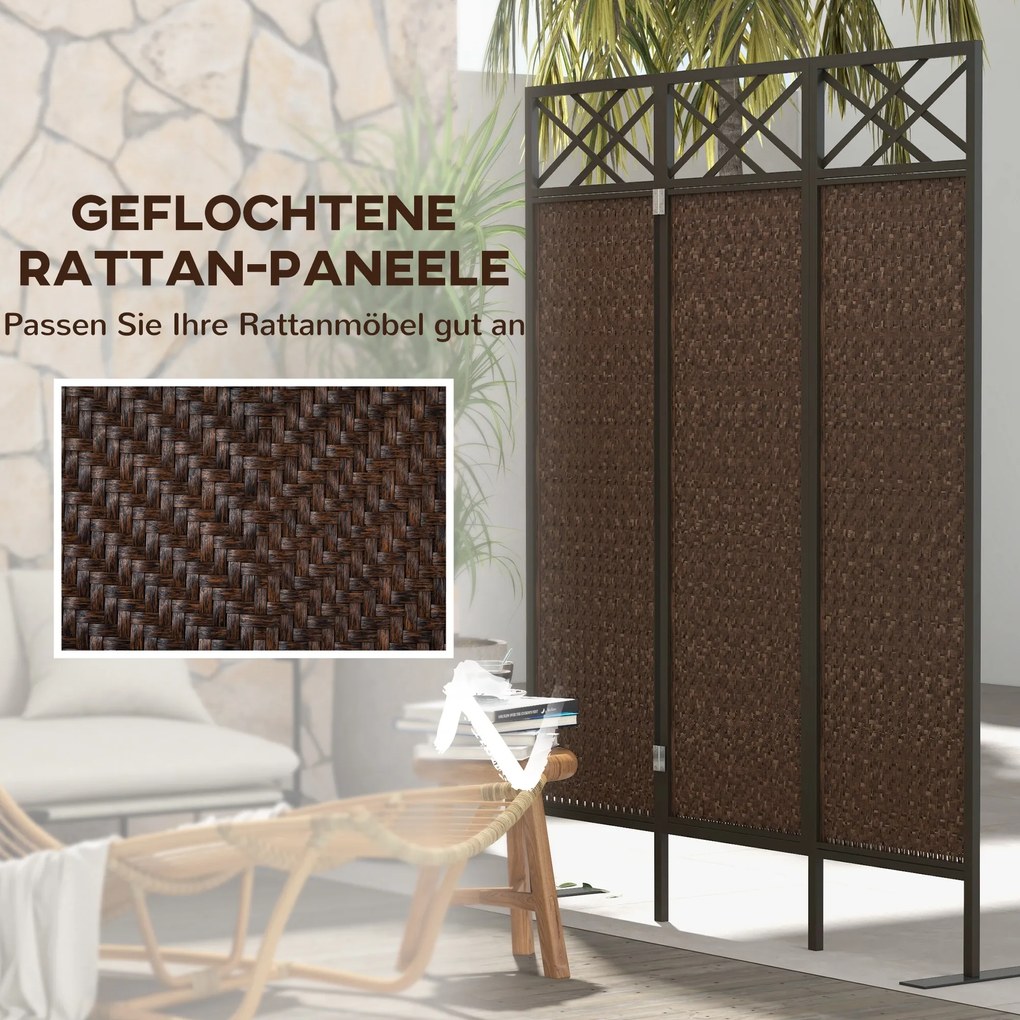 Outsunny Parawan ogrodowy Parawan, design vintage, 3-panelowy, 148 cm x 33 cm x 181 cm, Brązowy + Czarny