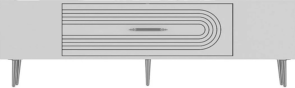 Stojak pod telewizor – 150 cm x 48,2 cm x 29,6 cm – Biały i srebrny – Płyta wiórowa pokryta melaminą