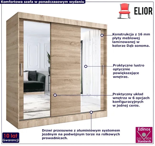Szafa przesuwna dąb sonoma 200 cm - Seko 6X