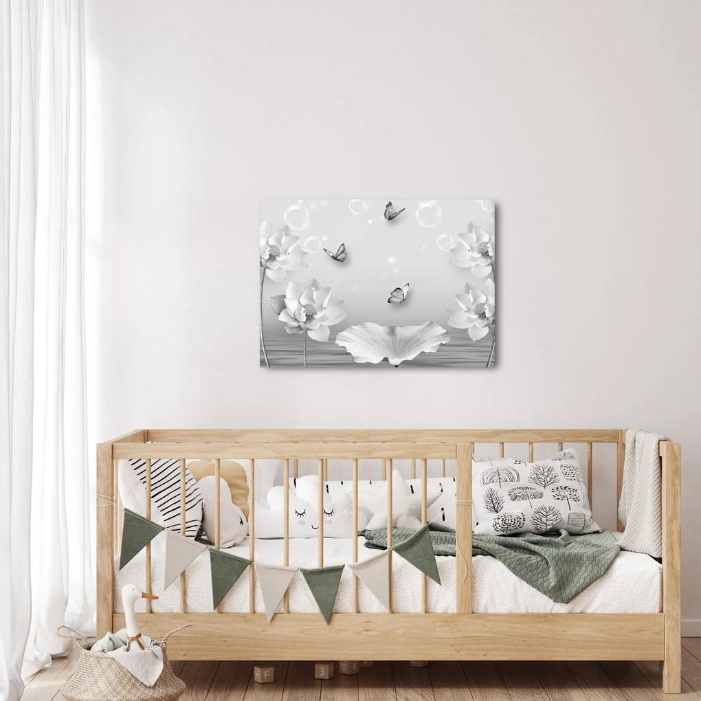 Obraz - Kwiatowy wzór z motylkami (70x50 cm)