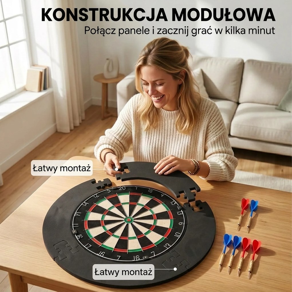 SPORTNOW Zestaw tarczy do darta z ochraniaczem, 6 lotek ze stalowymi grotami, sisal, tworzywo sztuczne, czarny