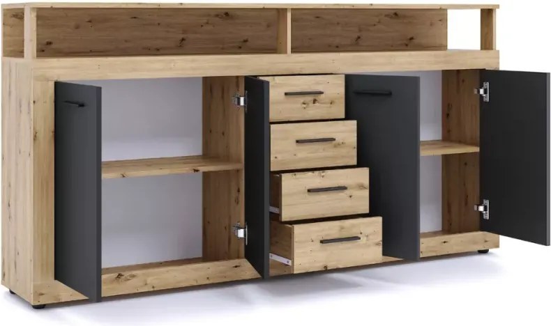 Komoda Meshmatics z szufladami i otwartymi wnękami 190cm – elegancka i pojemna