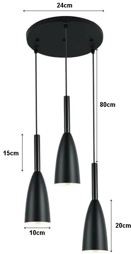 Lampa sufitowa metalowa z kloszem wiszącym AT22-3SZ-Czarna