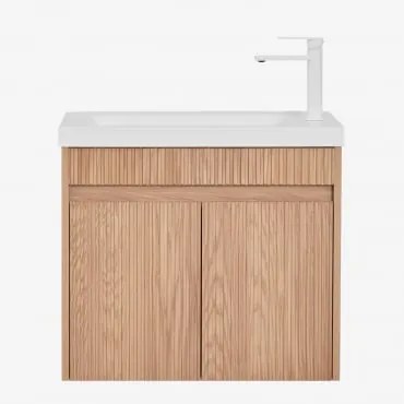 Zestaw Wiszących Mebli Łazienkowych Zintegrowany Z Umywalką Narek Popielaty Brąz & Bezlusterkowiec & Biała - Sklum