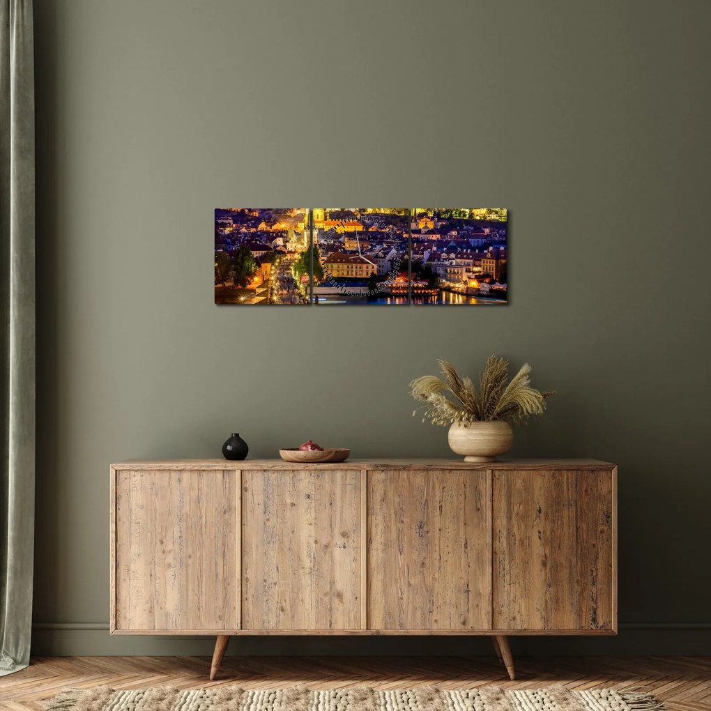 Obraz - Most Karola, Praga, Czechy (z zegarem) (90x30 cm)