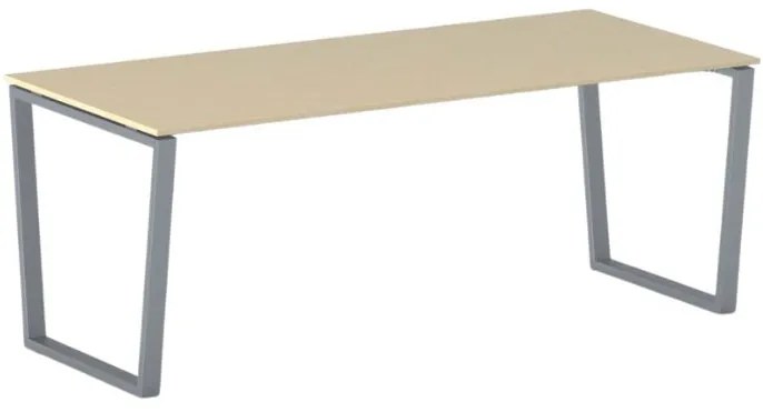 Biurko PRIMO IMPRESS, 200x90 cm, szaro-srebrna podstawa, brzoza