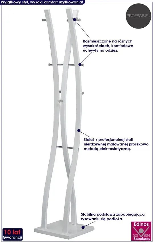 Biały podłogowy wieszak stojący - Arlen 3X