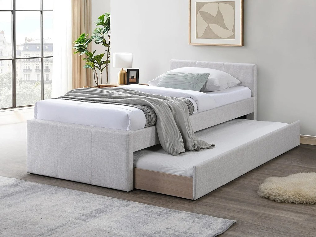 Łóżko wysuwane 90 x 190 cm - Tkanina - Beżowy - DORITALO