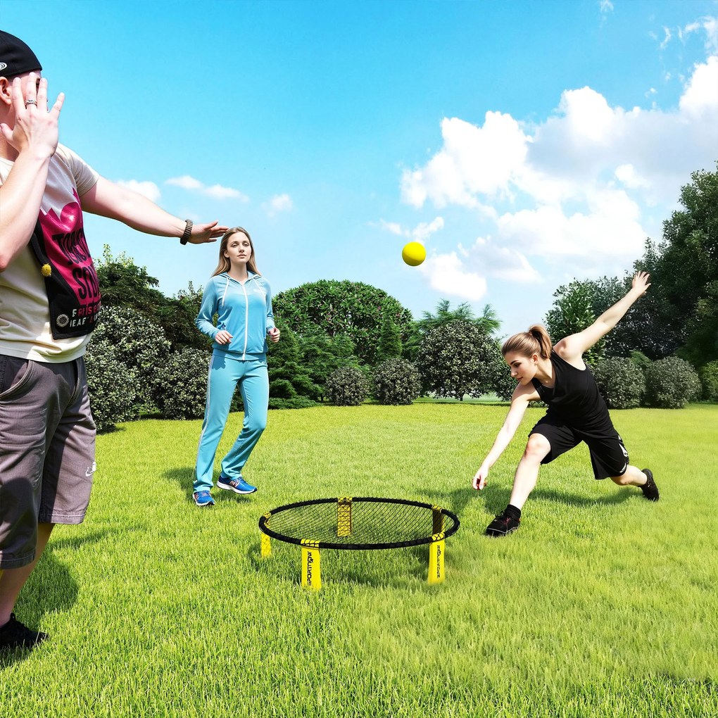 SPORTNOW Zestaw Roundnet z siatką 3 piłki torba pompka Zestaw do Spikeballa Ø92 x 20 cm Żółty